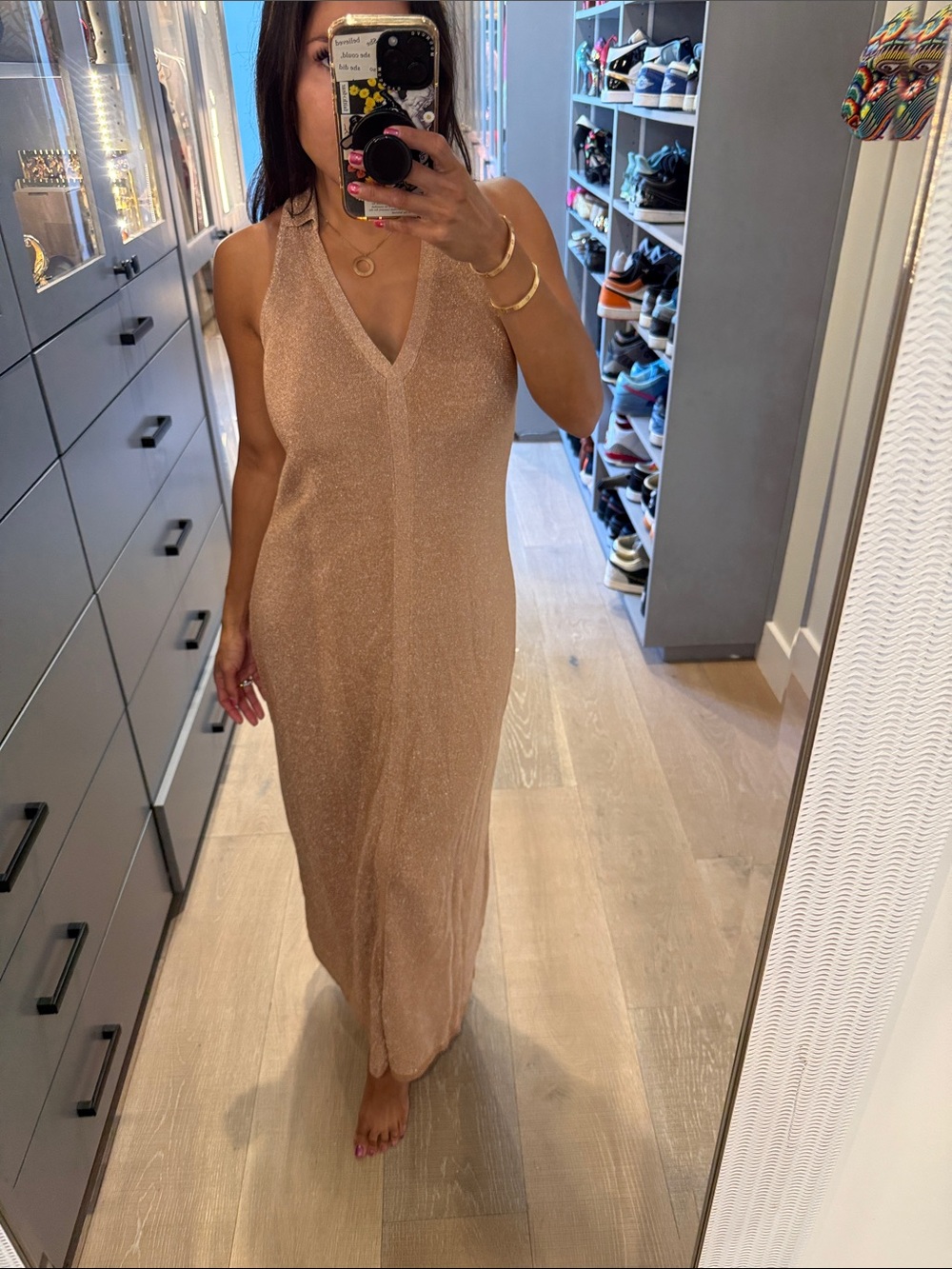 Torn by Ronny Kobo Sparkling Nude Halter Maxi Dress